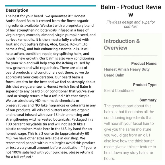 Honest Amish Conditioning Beard Balm 2oz - Picture 5 of 7